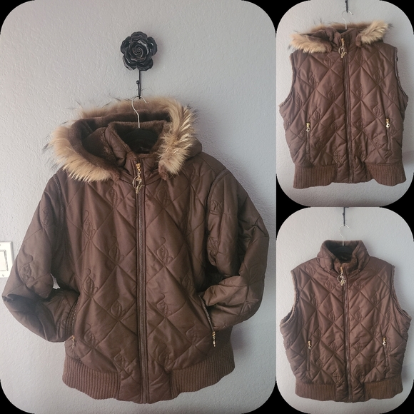 Baby Phat Jackets & Blazers - HP! Baby Phat Womens 1X Y2K Vintage Fur Trimmed Convertible Puffer Jacket Coat